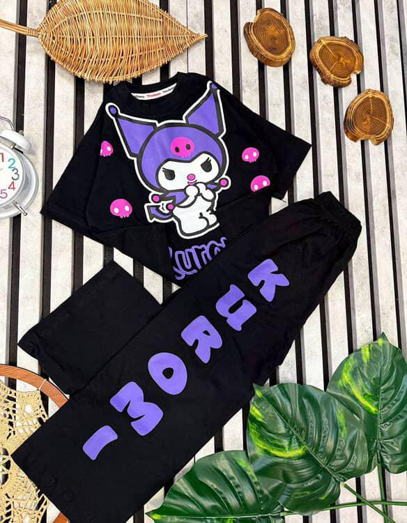 ست کراپ شلوار کرومی مشکی نخ پنبه